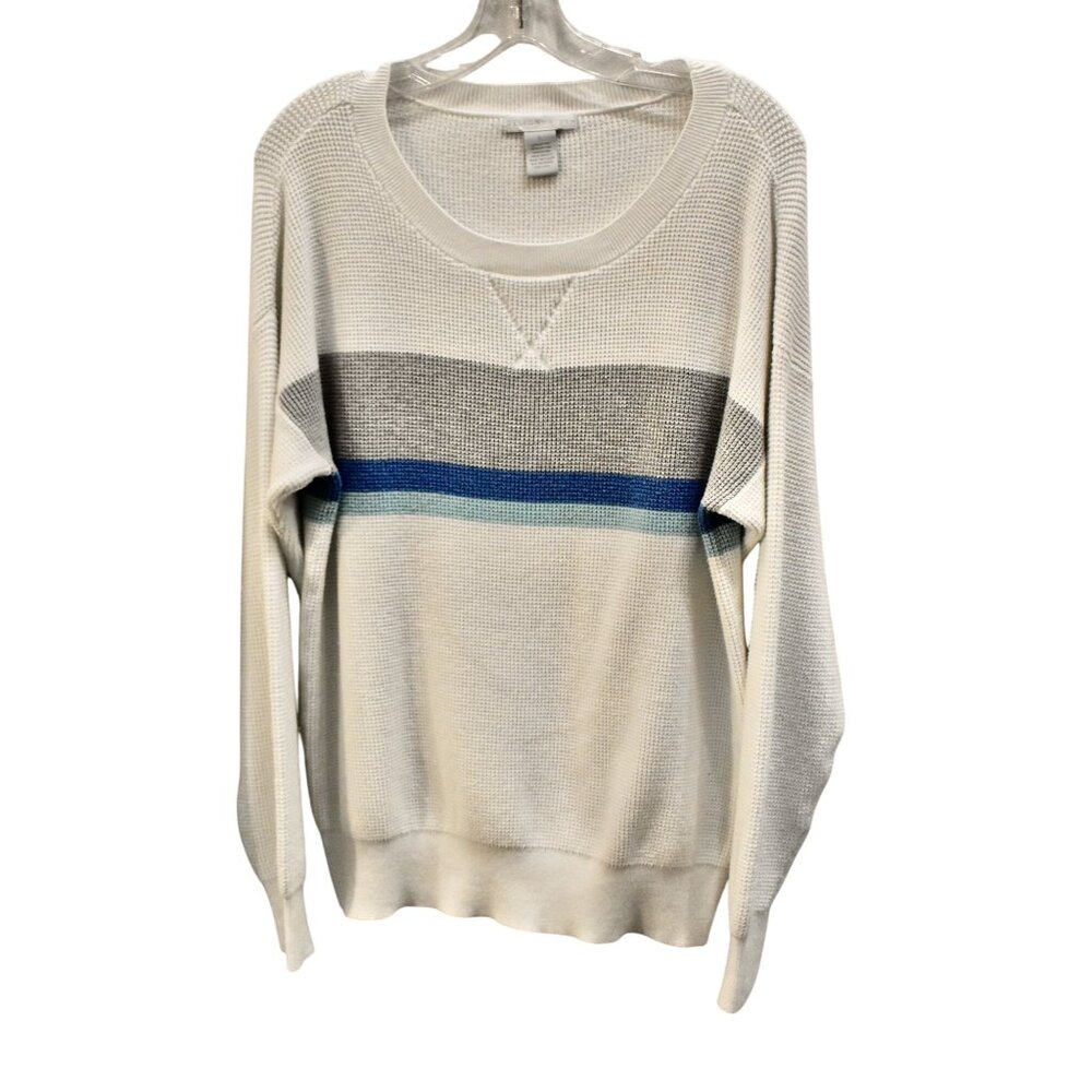 Women's Design History Chunky Thermal Sweater White w/Gray, Blue Stripe Size L
